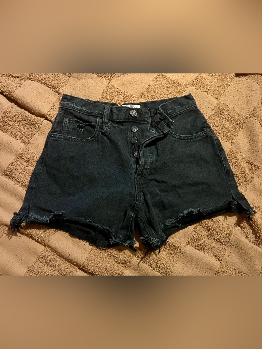 We The Free Black Distressed High-Rise Denim Shorts